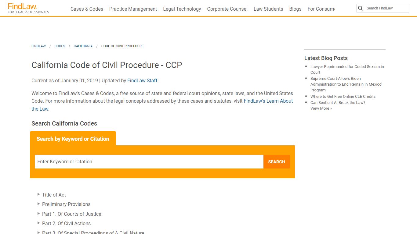 California Code, Code of Civil Procedure - CCP | FindLaw