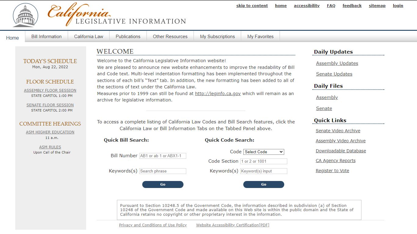 California Legislative Information