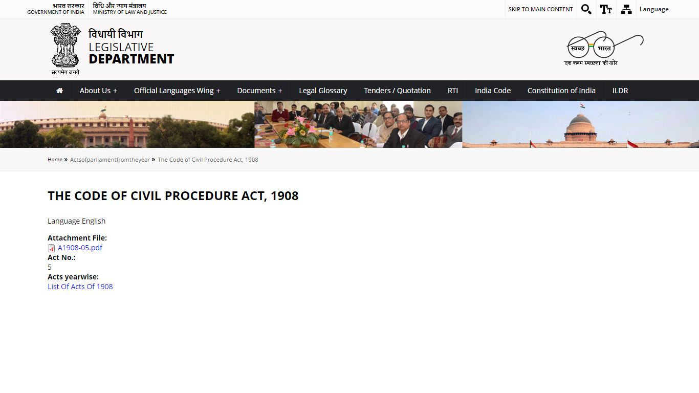 The Code of Civil Procedure Act, 1908|Legislative Department - GoI