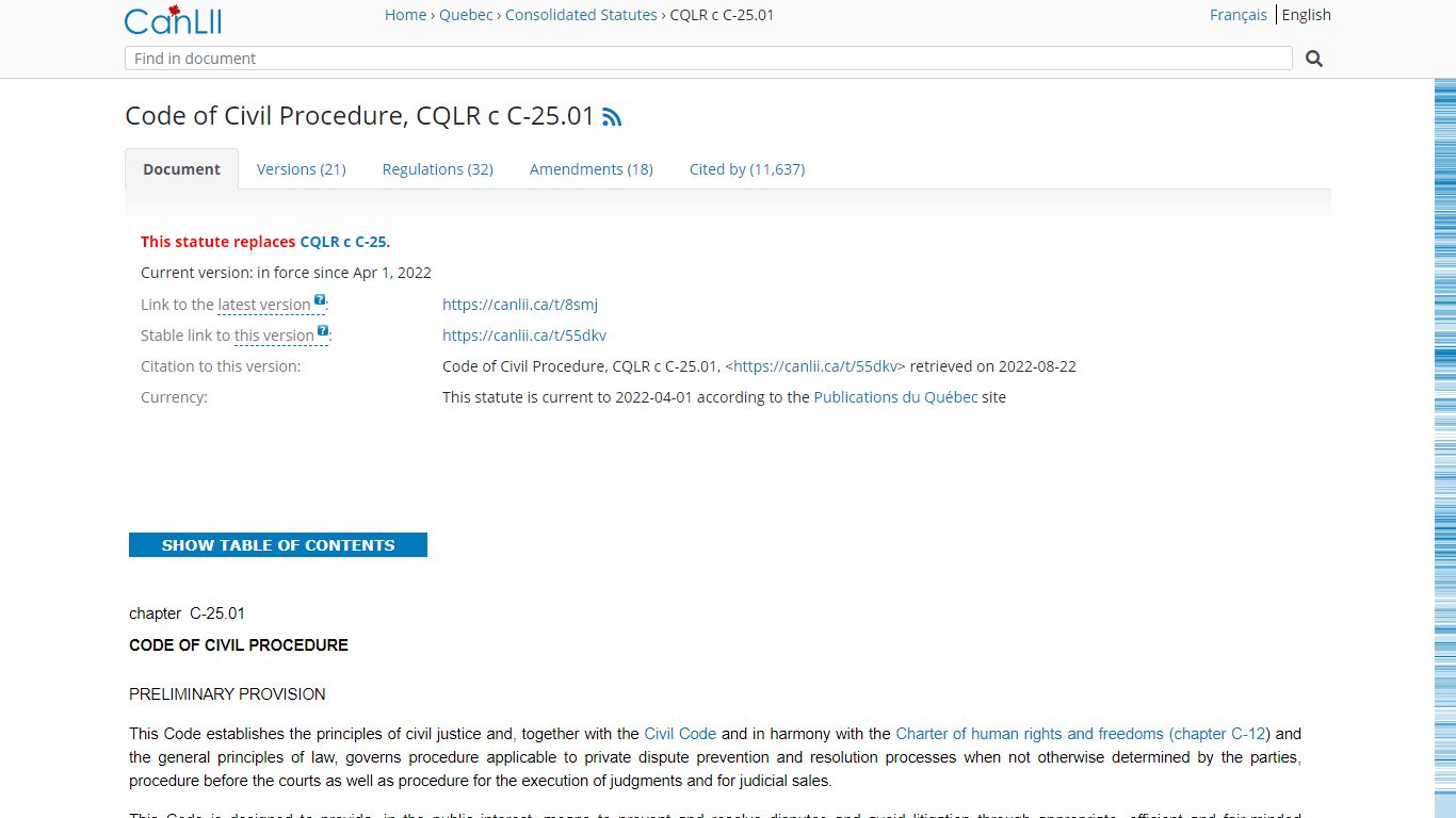 CQLR c C-25.01 | Code of Civil Procedure | CanLII